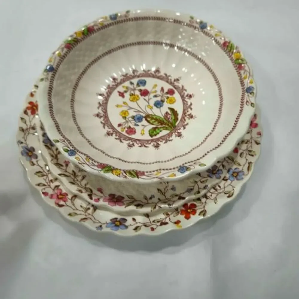 Copeland Spode Wicker Dale Cowslip Dishes Set